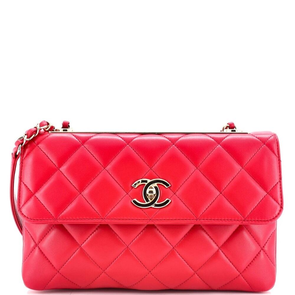 ✨🛍️ Chanel Red Quilted Lambskin Leather Medium Trendy CC Flap Bag